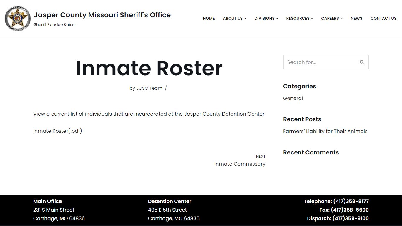 Inmate Roster – Jasper County Missouri Sheriff’s Office