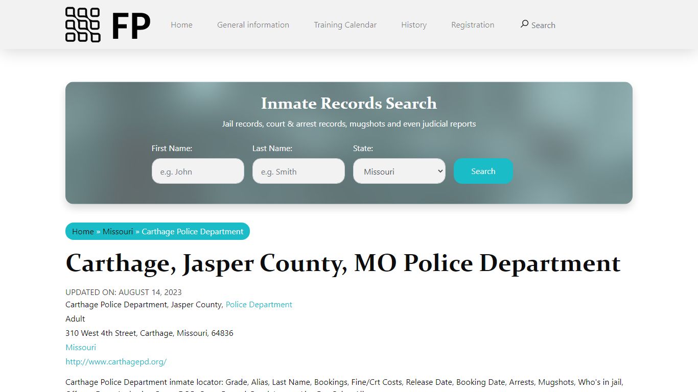 Carthage, MO Police - City Jail Inmates, Arrests